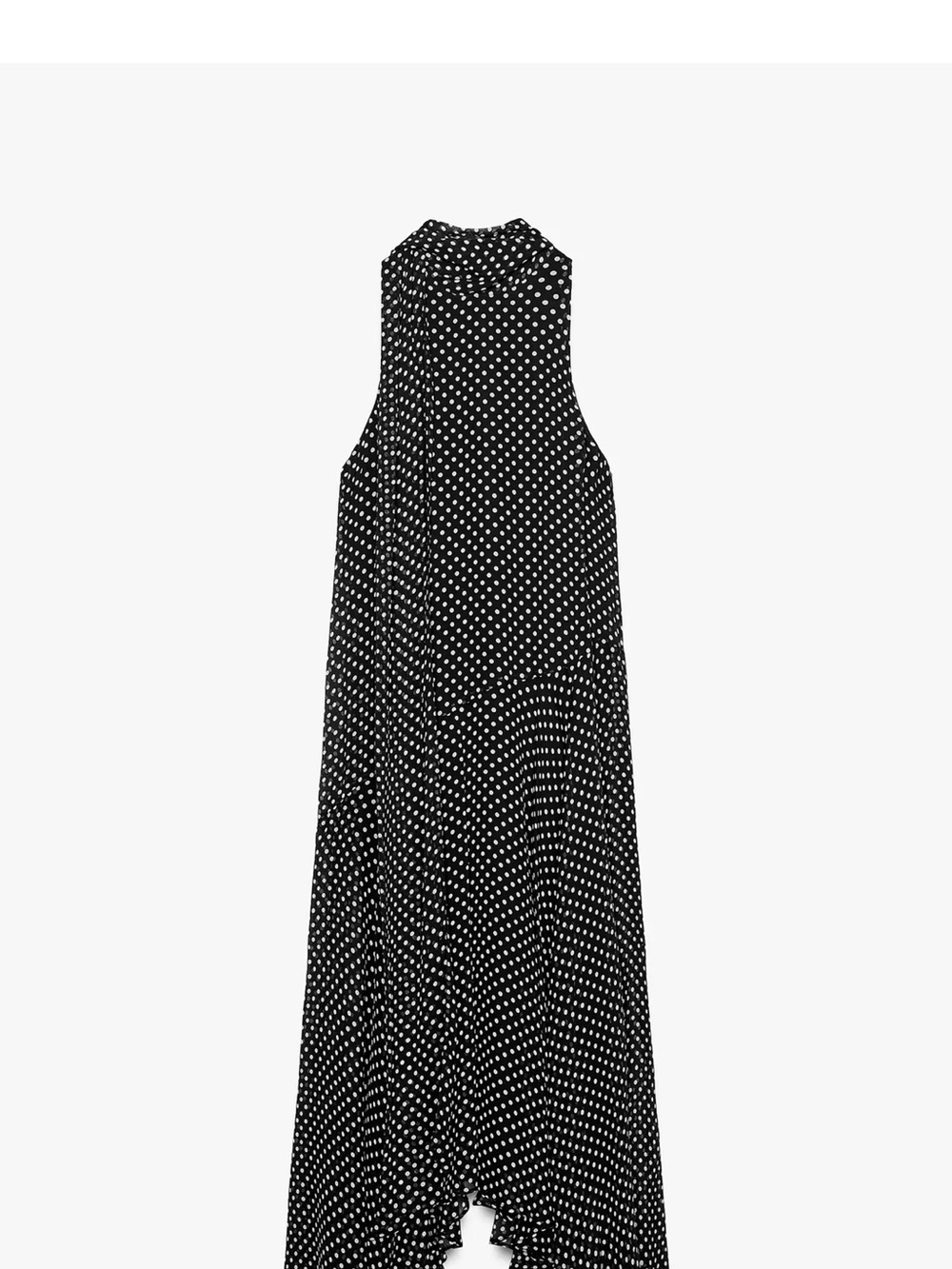 Sleeveless Black & White Polka Dot High-Neck Dress with scarf